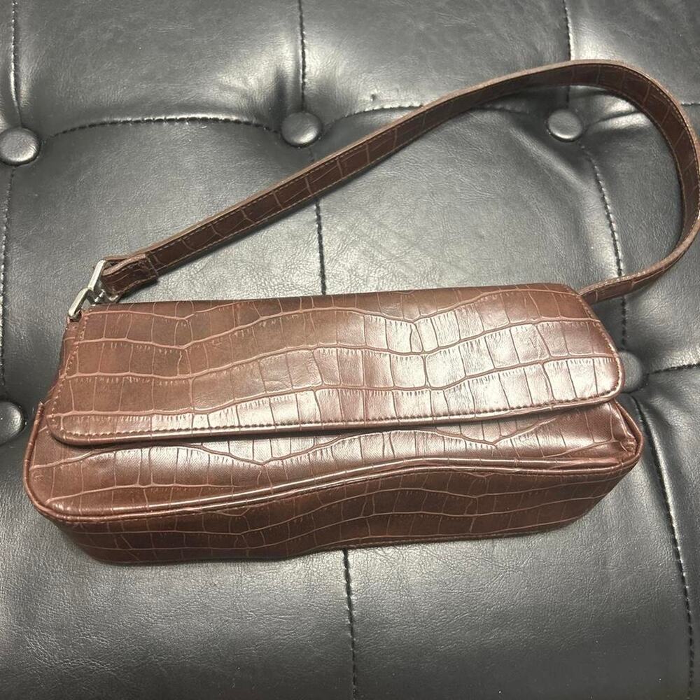 Brown crocodile textured leather crossbody